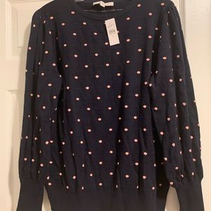 NWT Navy with Pink Polka Dots Loft Sweater